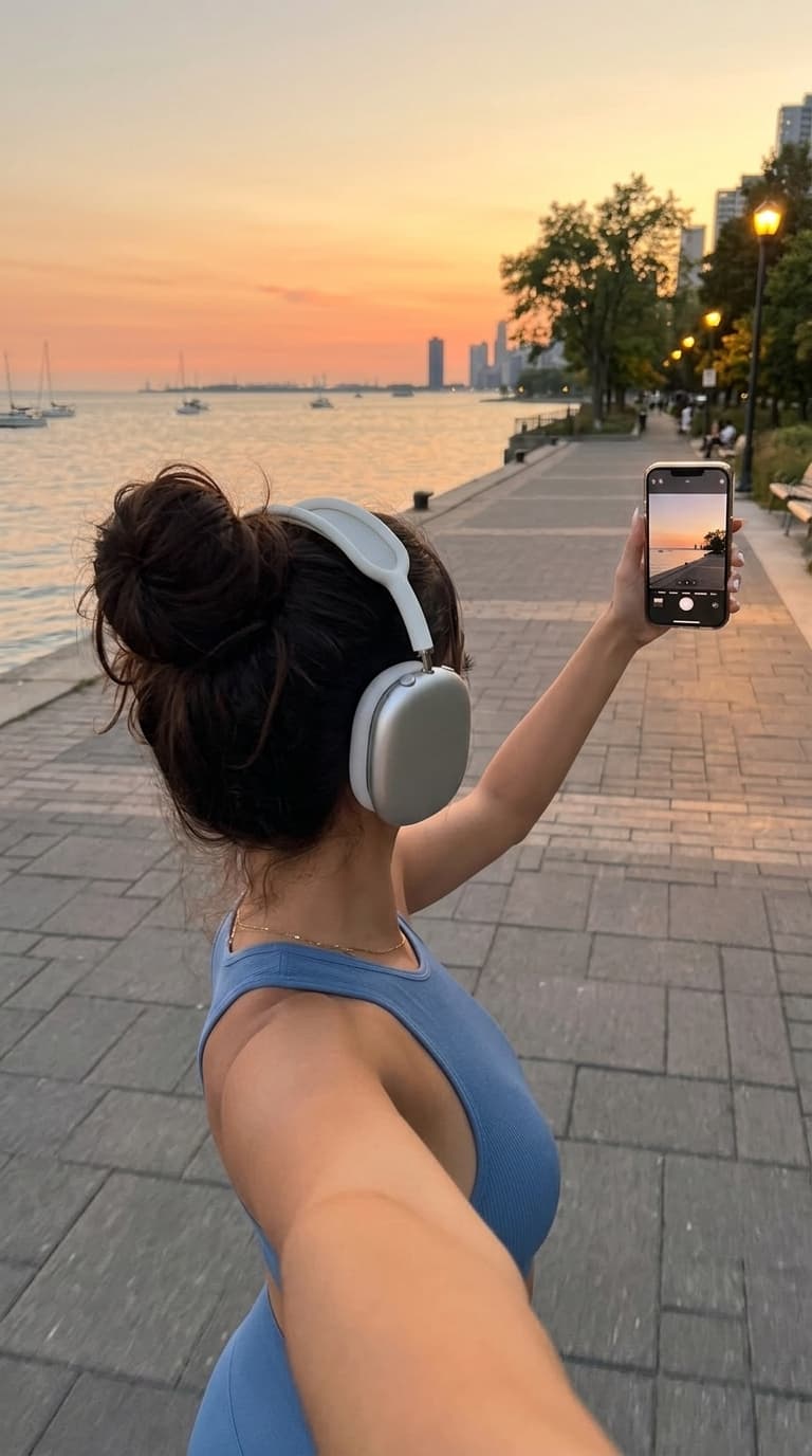 Outdoor walk with headphones